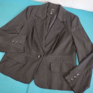 Style & Co Stretch Womens Black Striped One Button Blazer Jacket - Size 14